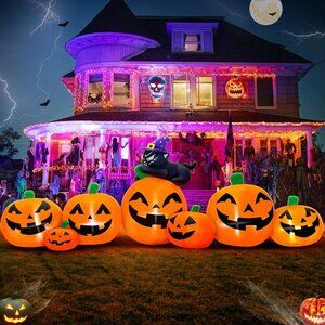 8FT Halloween Inflatables Pumpkin Decorations with Black Cat Holiday Party Lawn